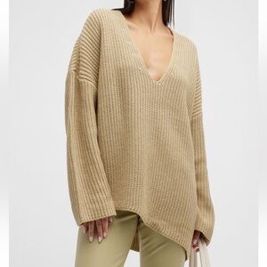We Wore What Tan Oversized V-Neck Sweater, Size M/L, Like New